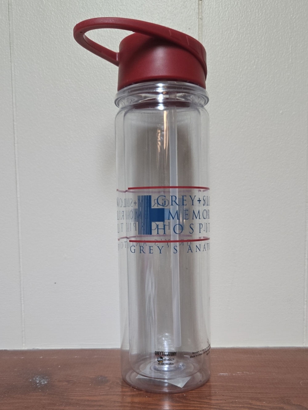 Grey's Anatomy Clear Water Bottle with Red Lid